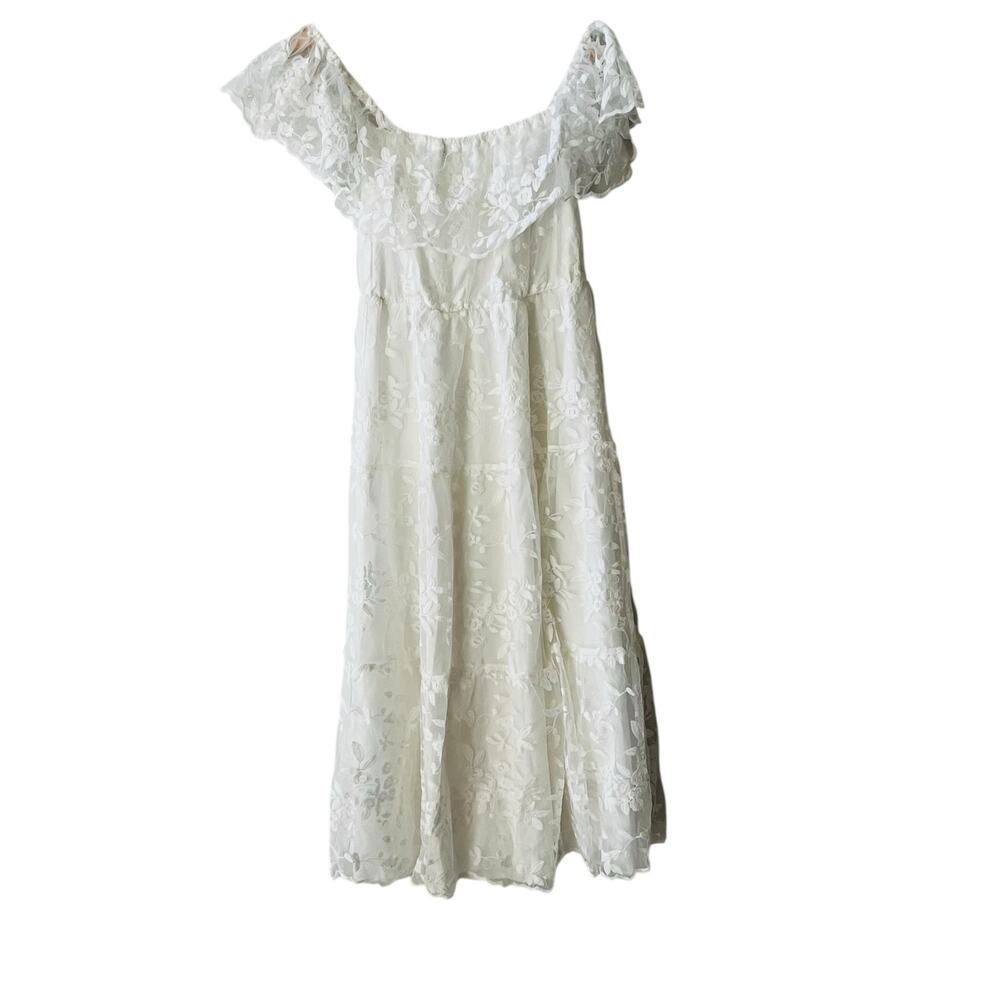 Simplee Floral Lace Tiered Maxi Dress Size S Small White